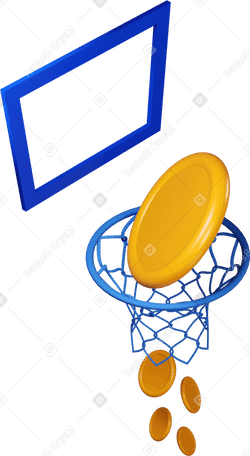3D Money falling through basketball hoop turned right PNG, SVG