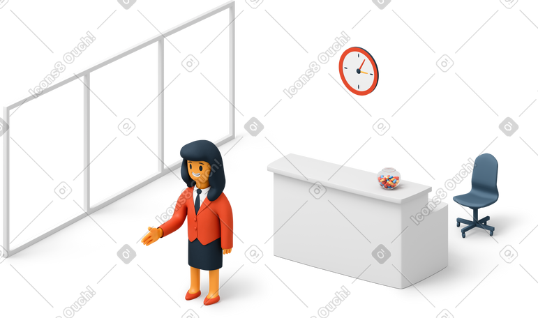 3D 办公室接待处的女商人 PNG, SVG