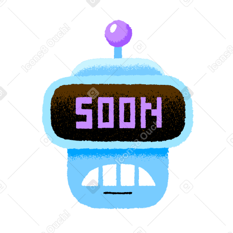 Robot with the word soon on screen PNG, SVG