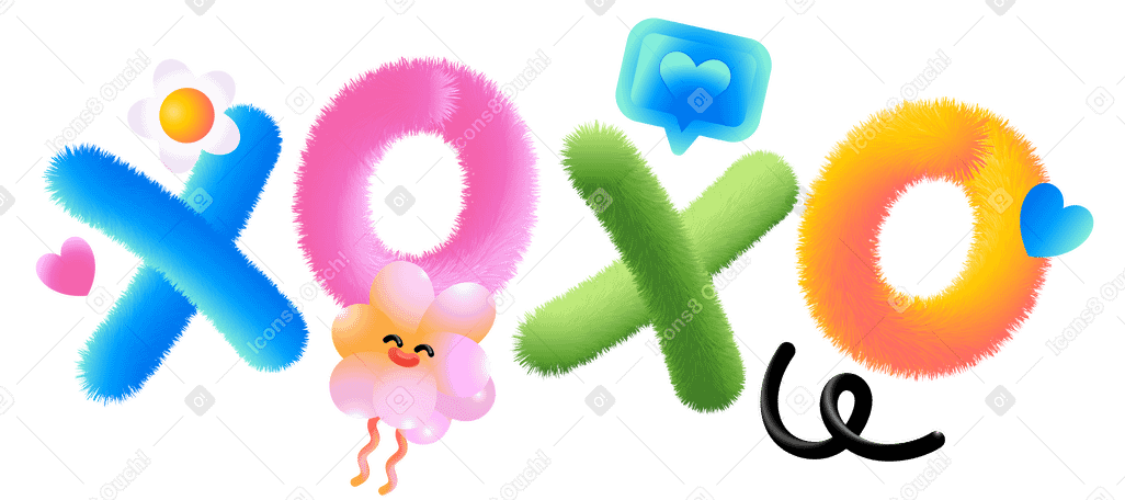 Lettering XOXO with hearts and pink bubble text PNG, SVG