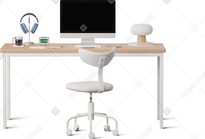 3D front view of office desk в PNG, SVG