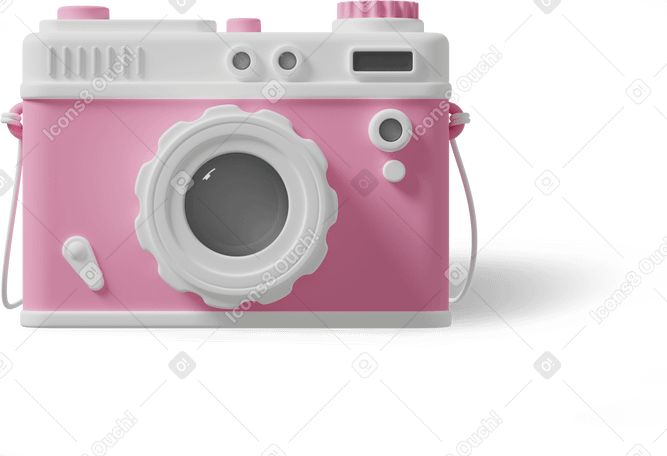3D front view of pink camera Illustration in PNG, SVG