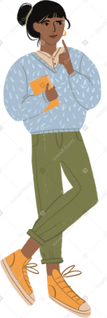 girl thinking with a book in her hand PNG, SVG