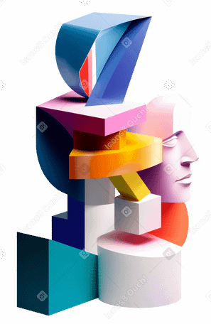 3D abstract composition with head silhouette PNG, SVG