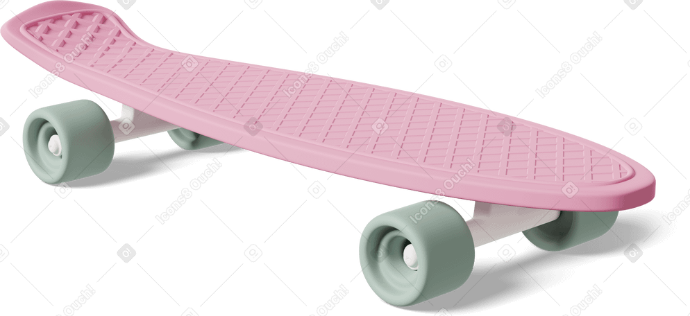 3D three-quarter view of pink skateboard Illustration in PNG, SVG