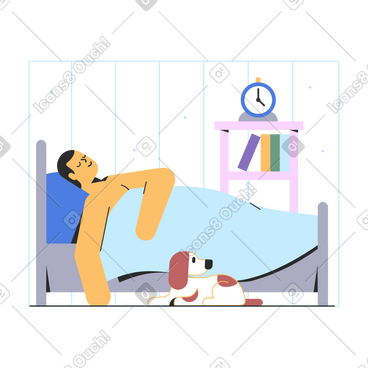 Ilustración animada de Hombre durmiendo en la cama en GIF, Lottie (JSON), AE