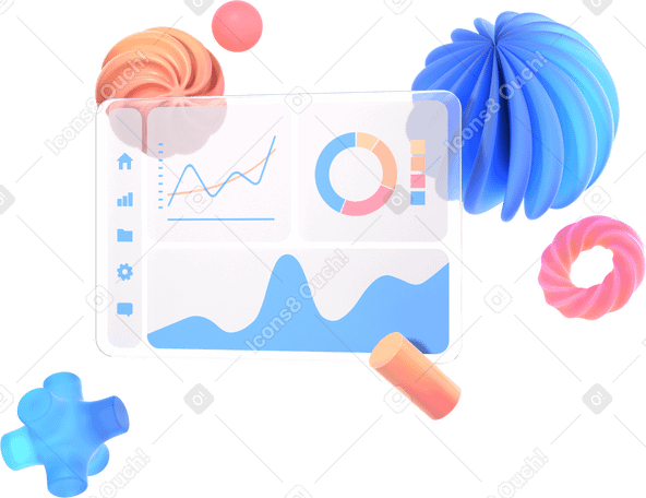 3D data visualization interface with abstract shapes PNG, SVG