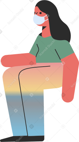 seated woman in a medical mask Illustration in PNG, SVG