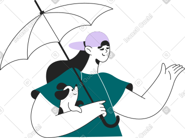 伞下带狗的女孩 PNG, SVG