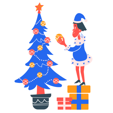 Boy decorates Christmas tree PNG, SVG