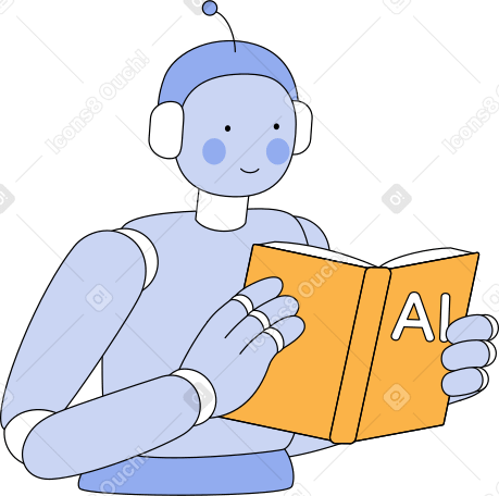 Робот читает книгу об искусственном интеллекте в PNG, SVG