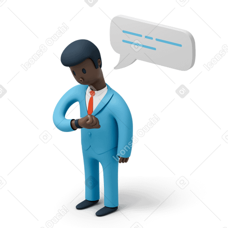 3D Black man in suit checking time Illustration in PNG, SVG