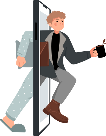 man stepping into the phone in pajamas and a suit Illustration in PNG, SVG