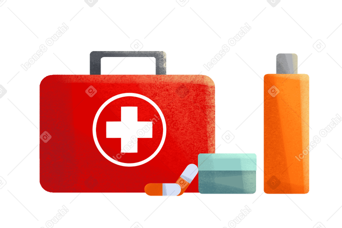 알약과 병 두 개가 들어 있는 응급 처치 키트 PNG, SVG