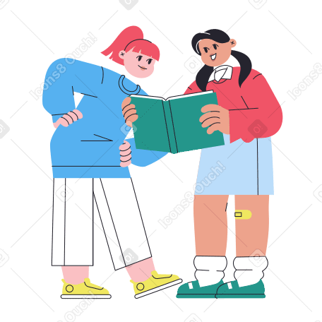 Girls reading a book Illustration in PNG, SVG