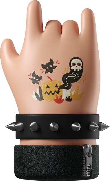 Rocker's white skin hand with a tattoo showing rock sign PNG, SVG