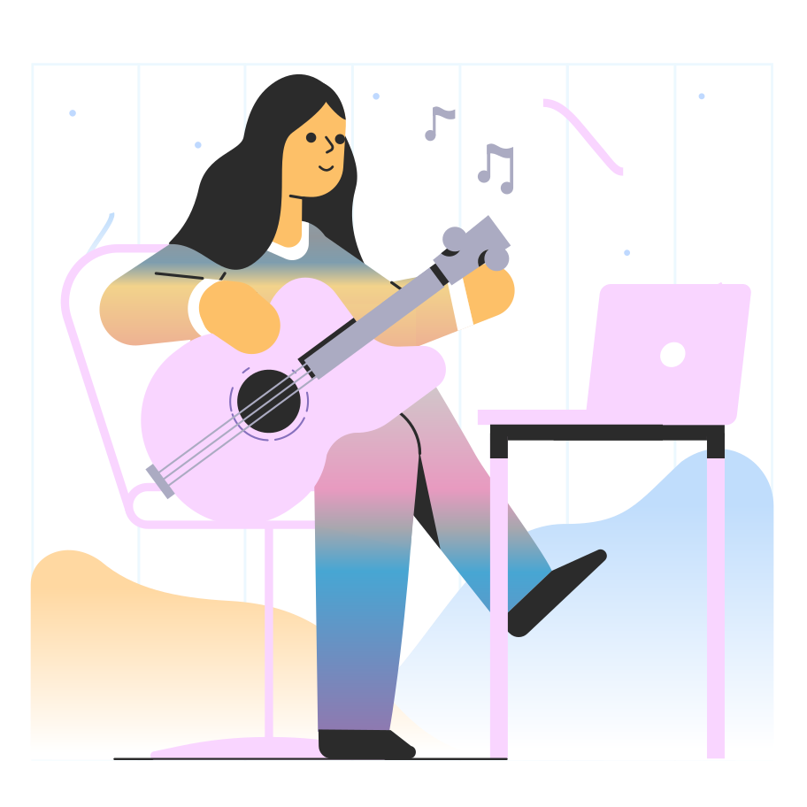 オンライン音楽レッスンをしている女の子 のpngとsvgでのイラスト