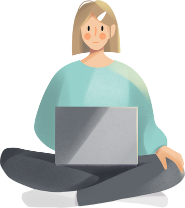 young woman working on a laptop PNG, SVG