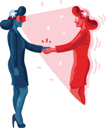 Woman meeting a person in virtual reality PNG, SVG