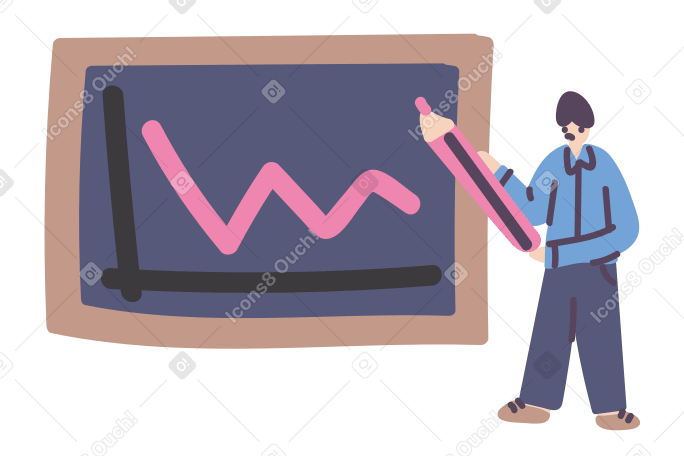 Uomo con la matita che disegna un grafico sulla lavagna PNG, SVG
