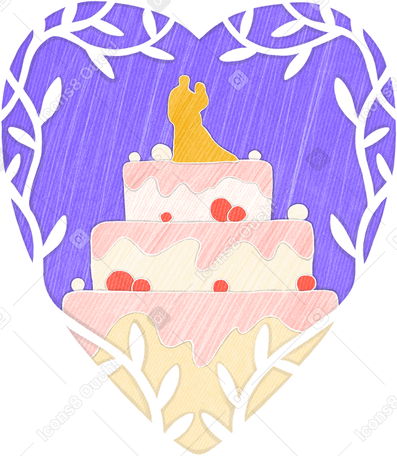 lilac frame in the shape of a heart with a wedding cake PNG, SVG