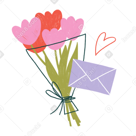 Bouquet of flowers and a love letter PNG, SVG
