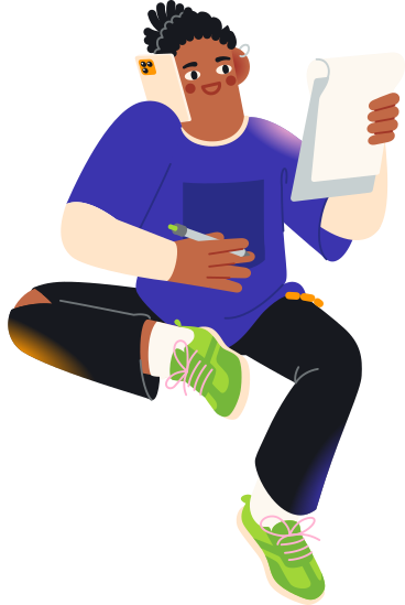 Man having a phone conversation and taking notes in his notebook PNG, SVG