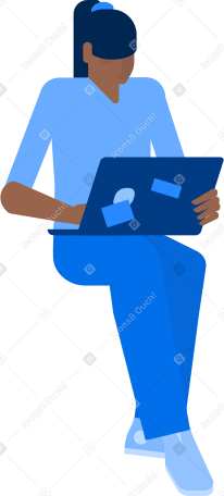 sitting woman with a laptop on her lap Illustration in PNG, SVG