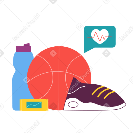 Basketball ball and training equipment animated illustration in GIF, Lottie (JSON), AE