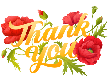 Red poppies around lettering thank you PNG, SVG