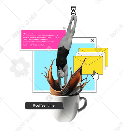 Young woman diving into a cup of coffee PNG, SVG