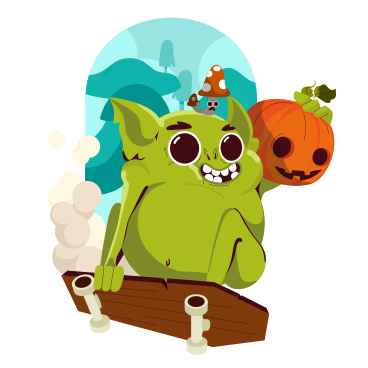 Goblin on a skateboard going to a Halloween party PNG, SVG