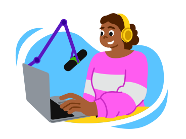 Woman in headphones recording a podcast  PNG, SVG