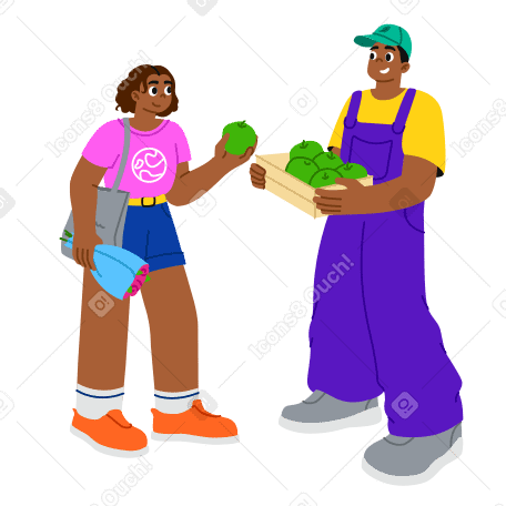 친환경 농산물 시장에서 음식을 사는 여성 PNG, SVG