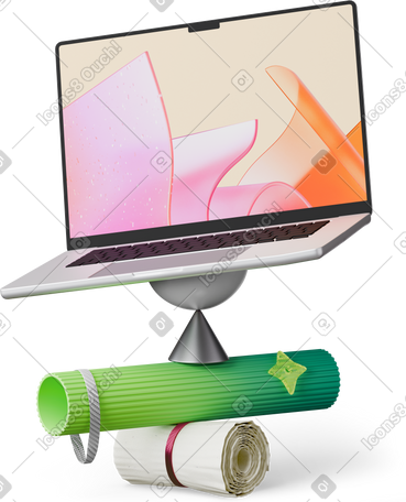 3D laptop on abstract geometric shapes动态插图，格式有GIF、Lottie (JSON)、AE