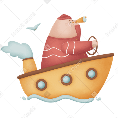 Man on boat with spyglass as searching PNG, SVG