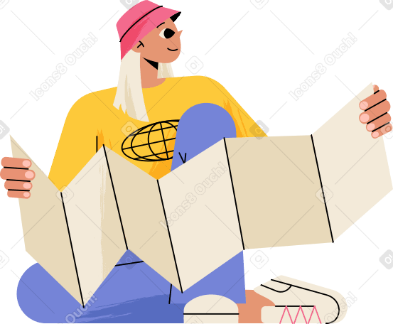 girl sitting and studying the map PNG, SVG
