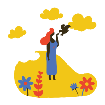 Woman feeds a bird from a hand PNG, SVG