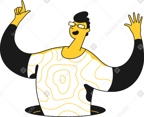woman with glasses with her hands up Illustration in PNG, SVG