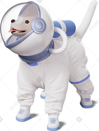 3D front view of dog astronaut looking aside Illustration in PNG, SVG