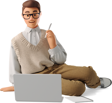 young man studying online PNG、SVG