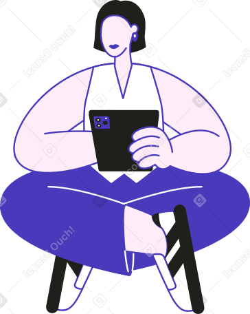 mulher com tablet sentado em posição de lótus PNG, SVG