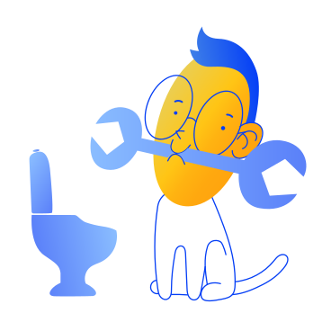 Repairman with wrench sitting near toilet PNG, SVG