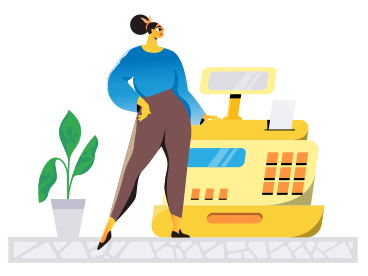 Cashier with cash register waiting for payments PNG, SVG