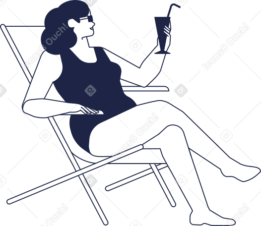 plus size woman in swimsuit is sitting on chaise longue and holding cocktail in her hand Illustration in PNG, SVG