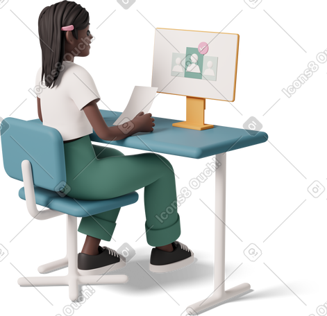 3D recruiter having an online job interview PNG, SVG