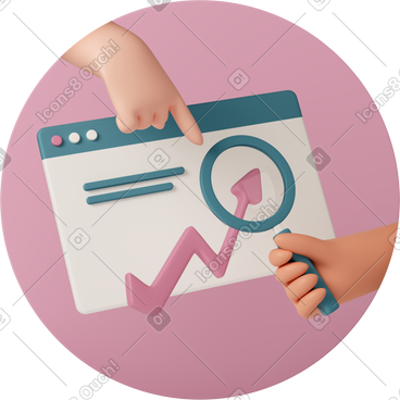 Browser window and magnifying glass in hand PNG, SVG