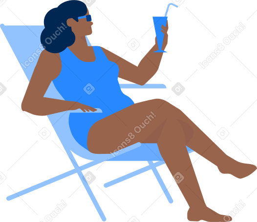 plus size woman in swimsuit is sitting on chaise longue and holding cocktail in her hand Illustration in PNG, SVG