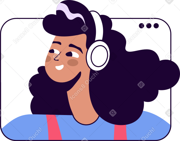 girl in a browser window with headphones Illustration in PNG, SVG