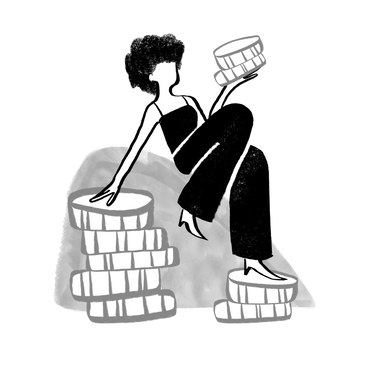 Black and white woman sitting on a pile of money PNG, SVG